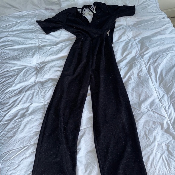 Francesca’s Sparkly Black Tie-Back Jumpsuit – XXS – NWT - Picture 1 of 16